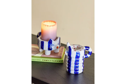 Luxusbetten24 Misu Kerzenhalter-Set Bemalt Steingut 2er-Set Verschiedene Farben