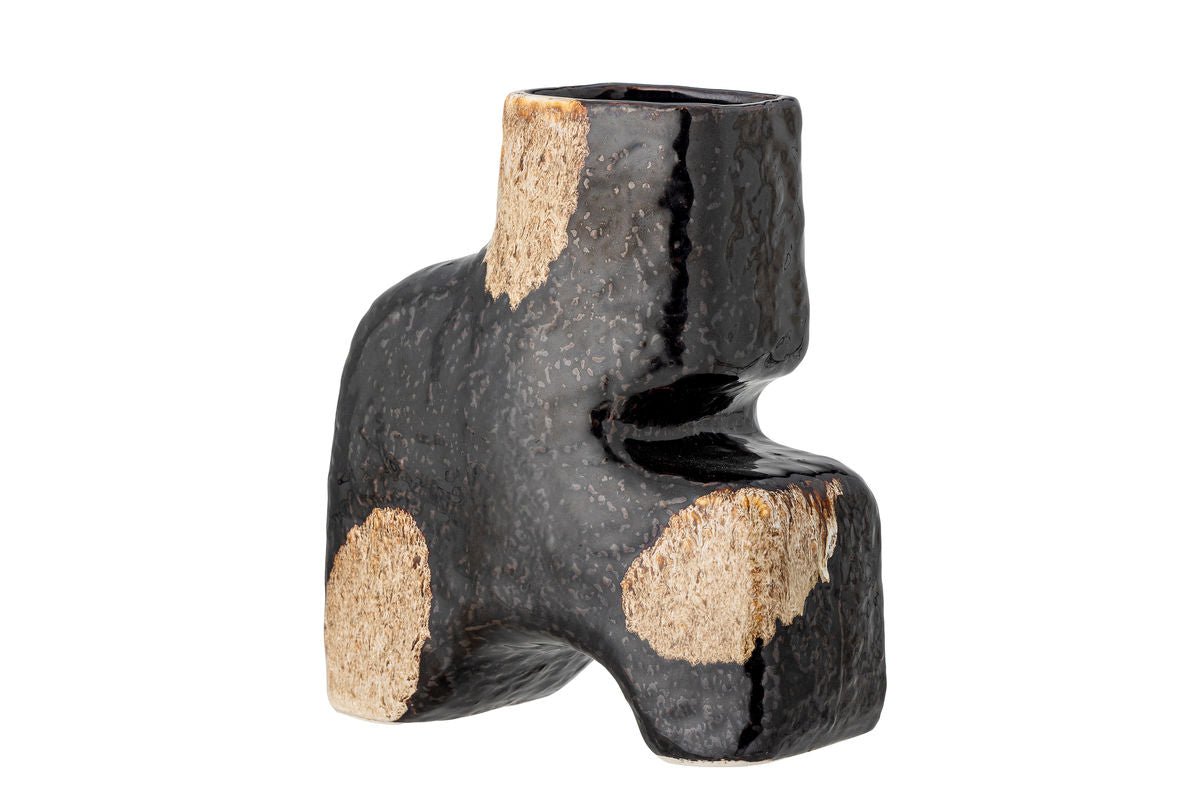 Luxusbetten24 Mambo Vase aus Steingut, Handgefertigt, Schwarz/Beige, Wohnzimmer