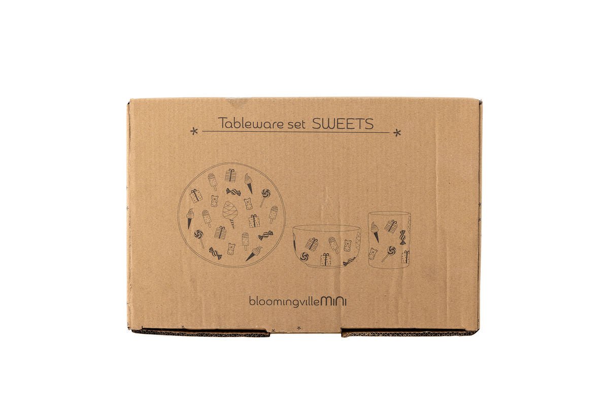 Luxusbetten24 Party Pop Kinder‑Geschirr‑Set Buntes Steingut 3‑teilig Bunt