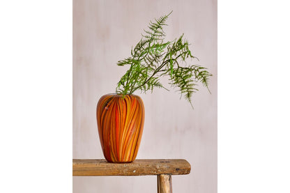 Luxusbetten24 Vase Orange Sun – Streifendesign aus Glas Dekorativ