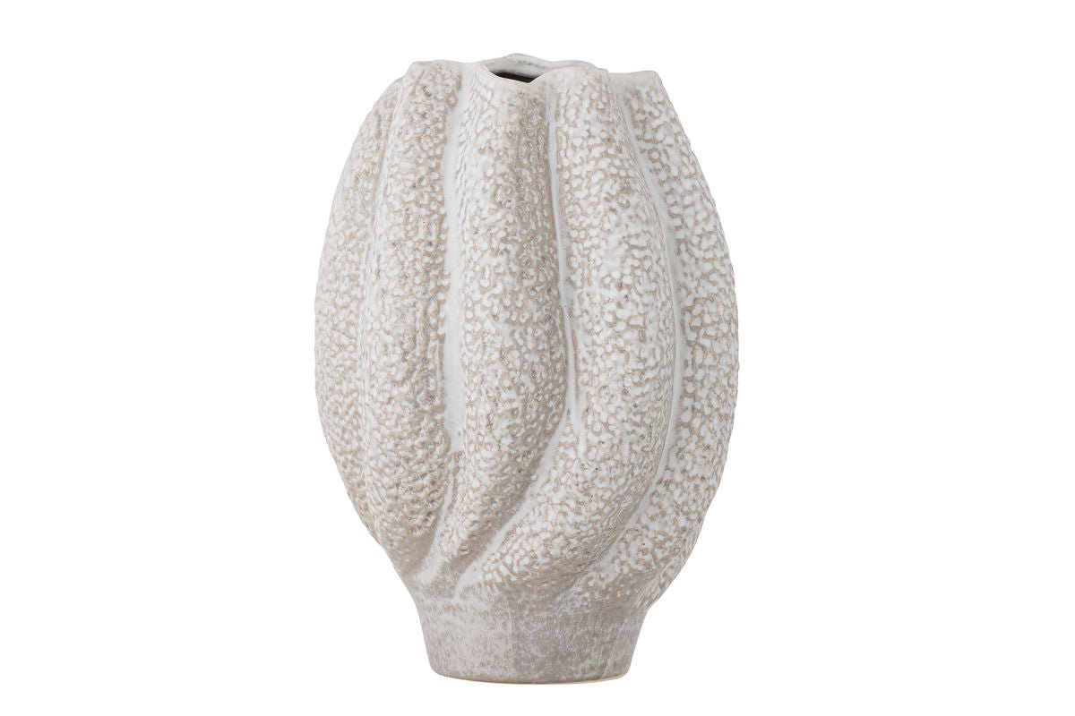 Luxusbetten24 Muschelo Vase aus Steingut, Creme