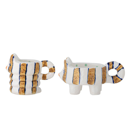 Luxusbetten24 Misu Kerzenhalter-Set Bemalt Steingut 2er-Set Verschiedene Farben