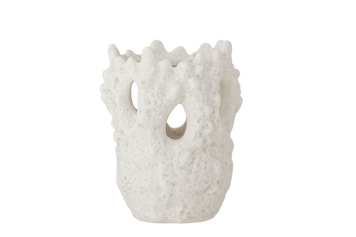 Luxusbetten24 Cliff Vase – Weiße Steingut Dekor