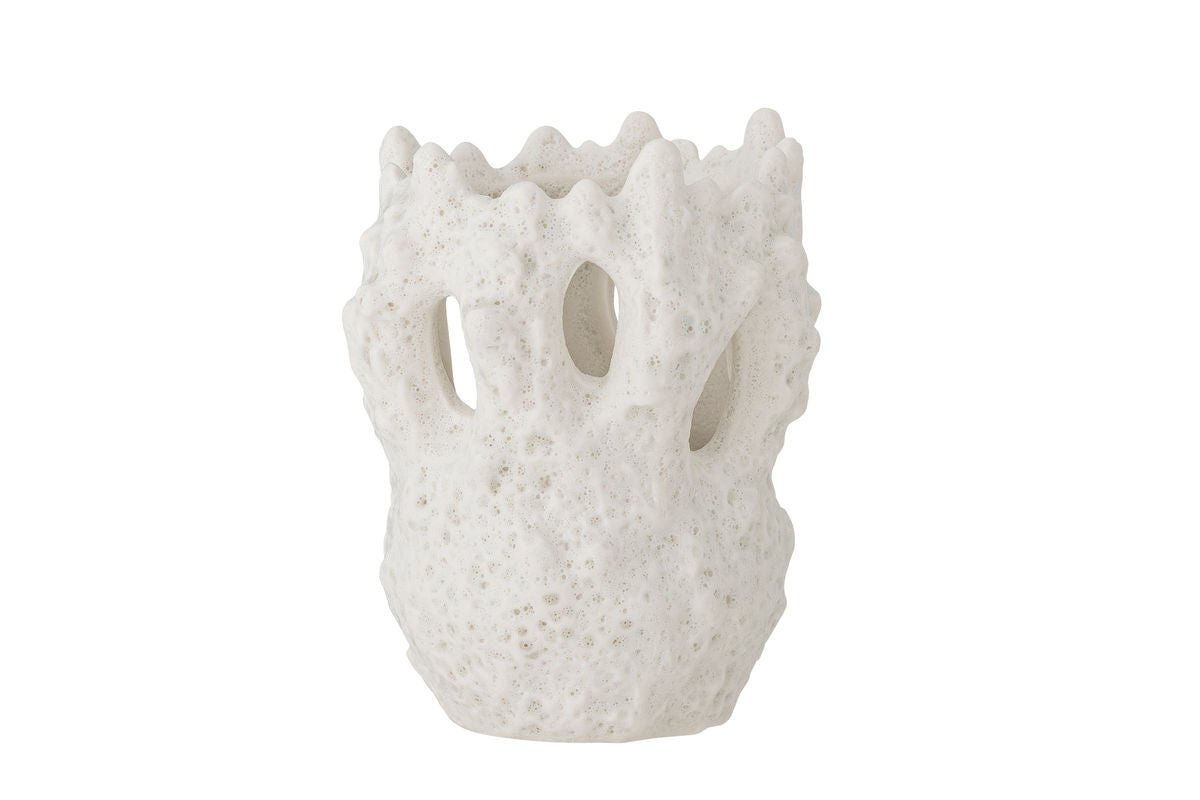 Luxusbetten24 Cliff Vase – Weiße Steingut Dekor