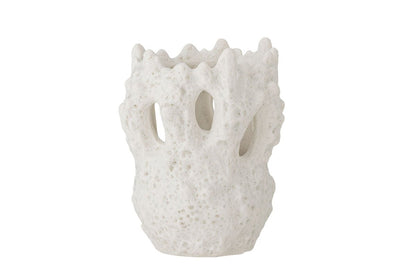 Luxusbetten24 Cliff Vase – Weiße Steingut Dekor