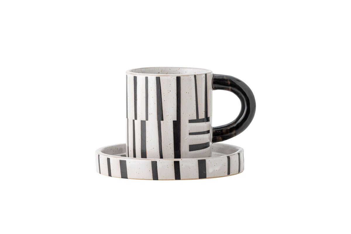 Becher-Set Evoa – Schwarz/Weiß Steingut mit Untertasse