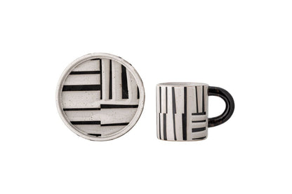 Becher-Set Evoa – Schwarz/Weiß Steingut mit Untertasse