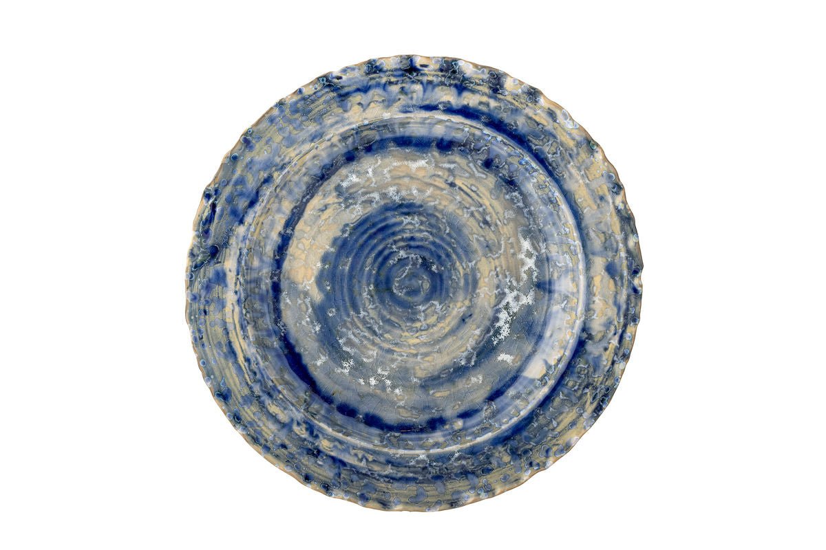 Luxusbetten24 Aluna Servierplatte aus Steinzeug, Blau mit reaktiver Glasur