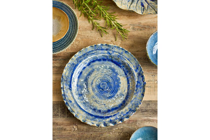 Luxusbetten24 Aluna Servierplatte aus Steinzeug, Blau mit reaktiver Glasur