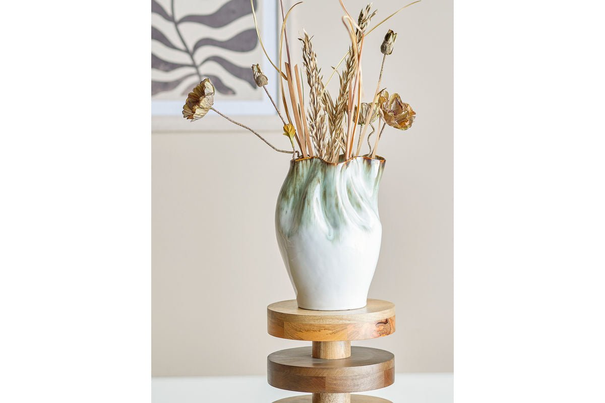 Vase Elvyn – Steingut mit reaktiver Glasur in Grün
