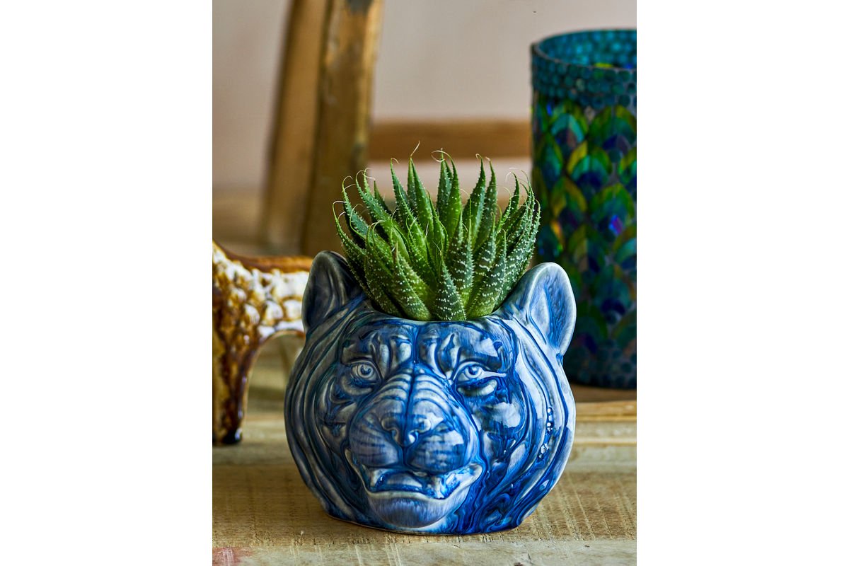 Luxusbetten24 Avelin Blumentopf Blaues Steingut Blau