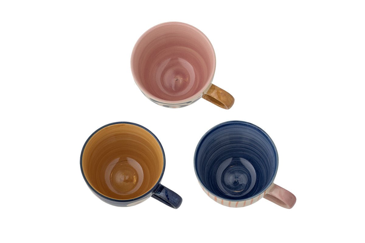 Liron Becher-Set aus Steingut, Handgefertigt, 3‑er Stück, Blau‑Orange