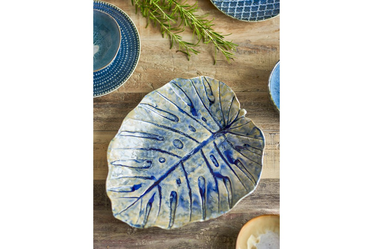 Servierplatte Orya aus Steingut mit Reaktiver Glasur, Blau