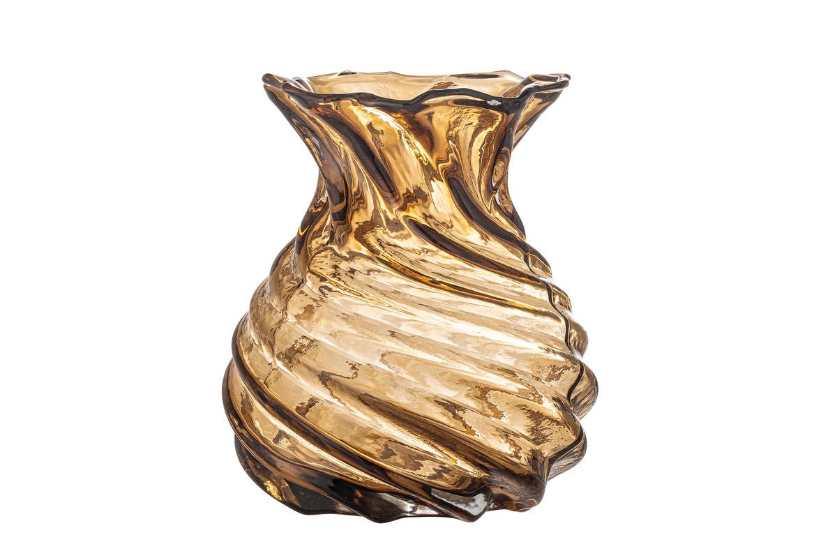 Luxusbetten24 Golden Spring Glasvase – Elegante Goldbraun Design Ausführung