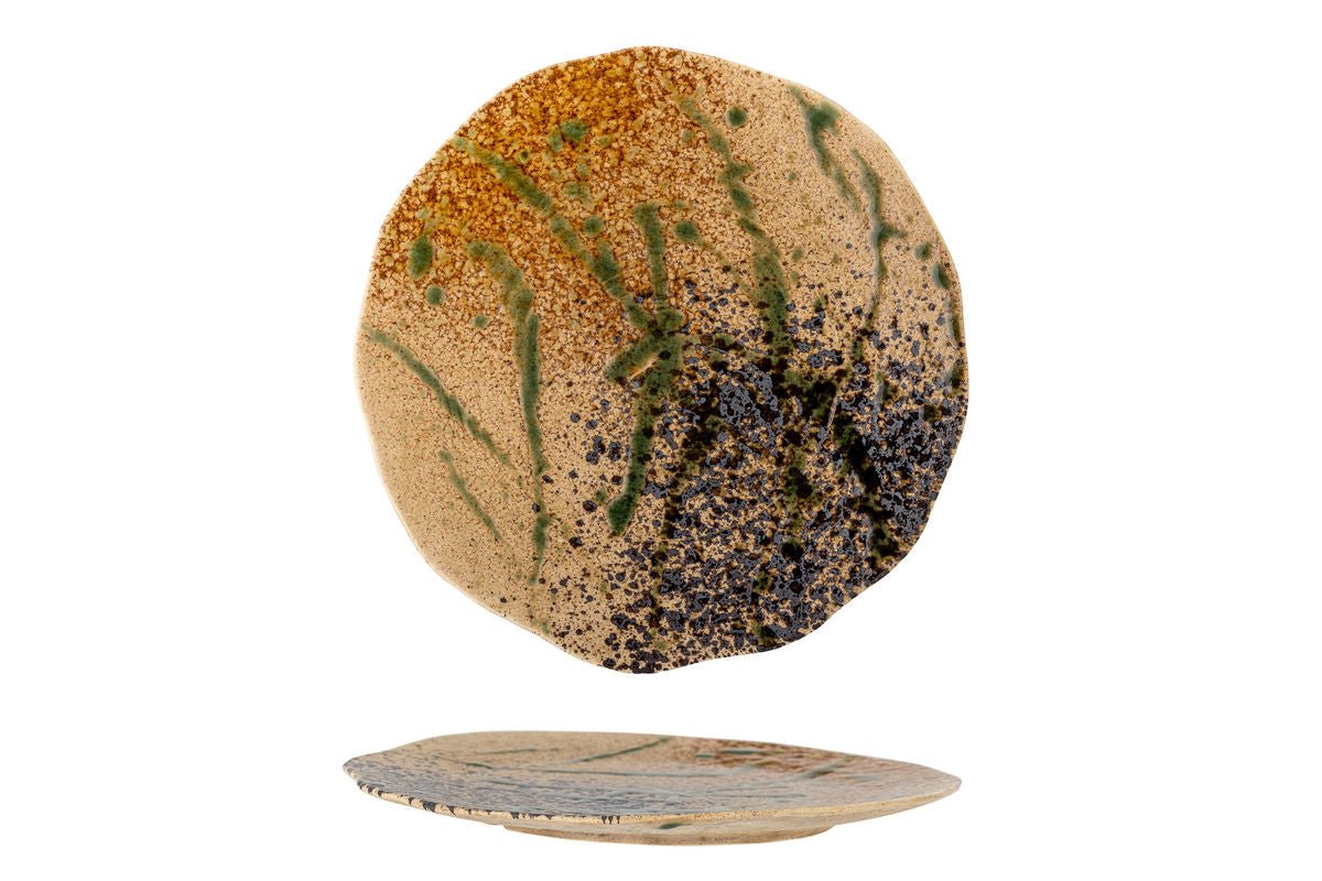 Luxusbetten24 Noara Servierplatte Steingut mit Reaktiver Glasur, Natur-Schwarz
