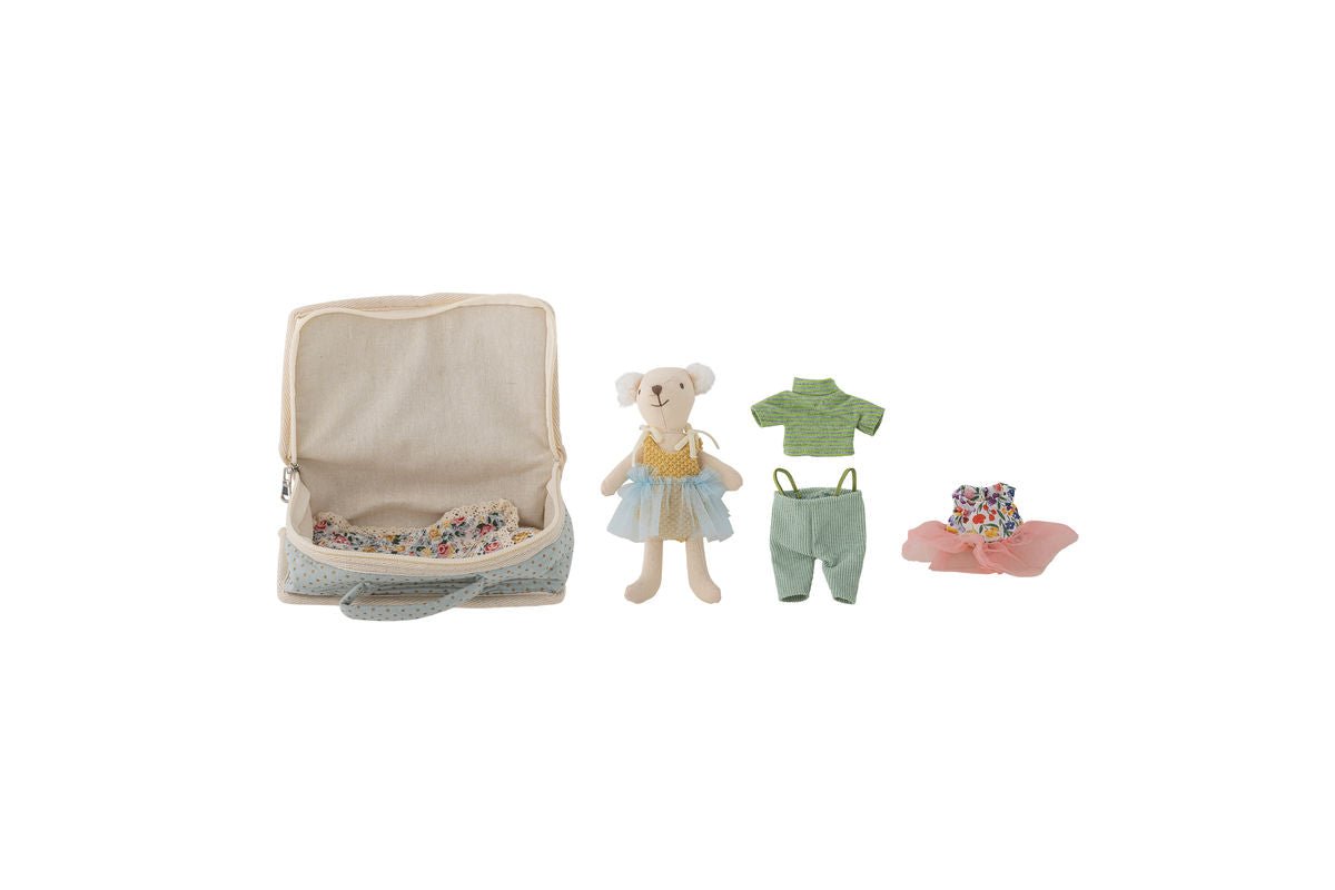 Luxusbetten24 Stoffpuppe „Mia“ mit Koffer Spielset Bunt Polyester