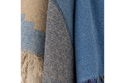 Überwurfdecke Mijal 160x130 Premium Blau aus recycelter Baumwolle