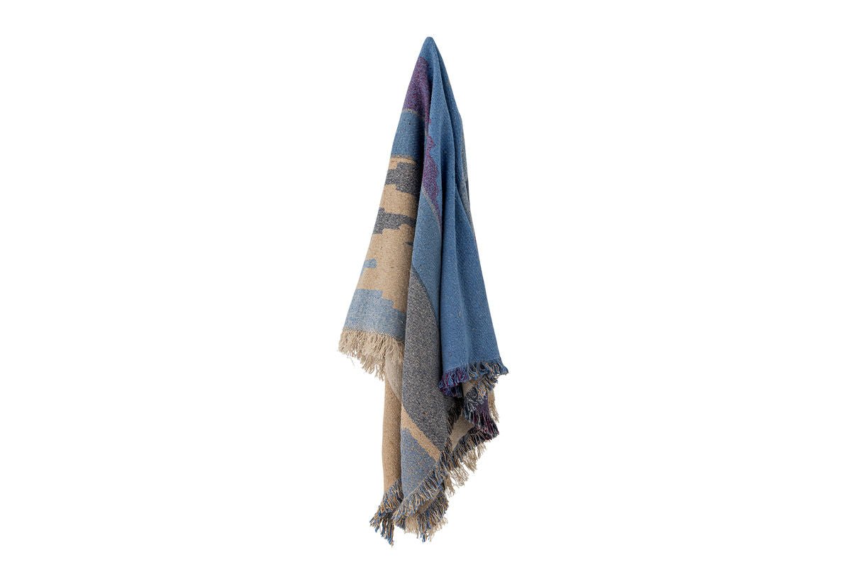 Überwurfdecke Mijal 160x130 Premium Blau aus recycelter Baumwolle