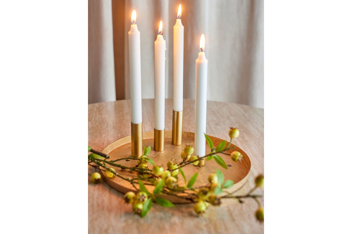 Luxusbetten24 Virela Adventskerzenhalter Metall Goldoptik 7‑teiliges Set Weihnachten