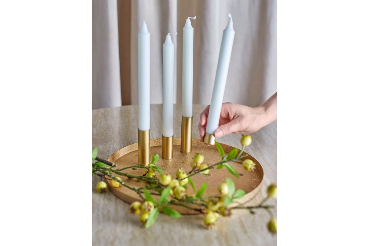 Luxusbetten24 Virela Adventskerzenhalter Metall Goldoptik 7‑teiliges Set Weihnachten