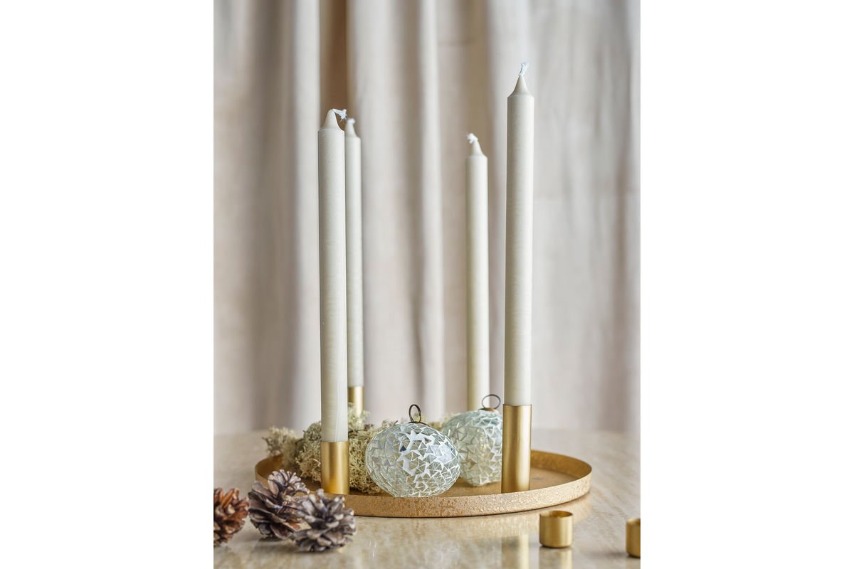 Luxusbetten24 Virela Adventskerzenhalter Metall Goldoptik 7‑teiliges Set Weihnachten