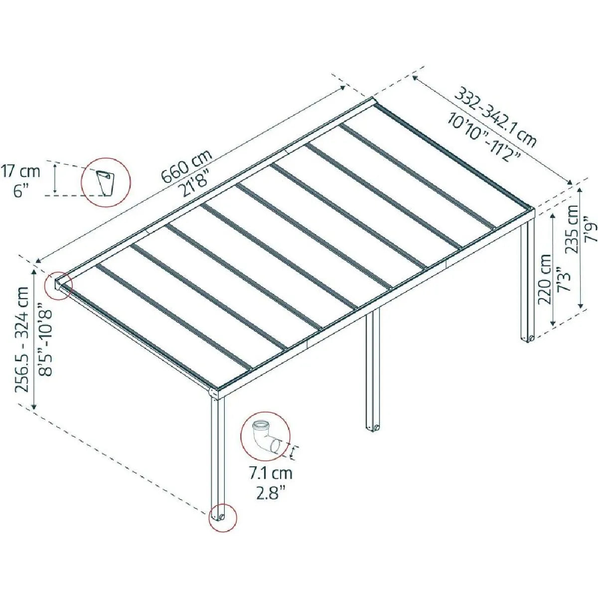 Canopia By Palram Pérgola Adosada Anthracite Techo Policarbonato 4mm