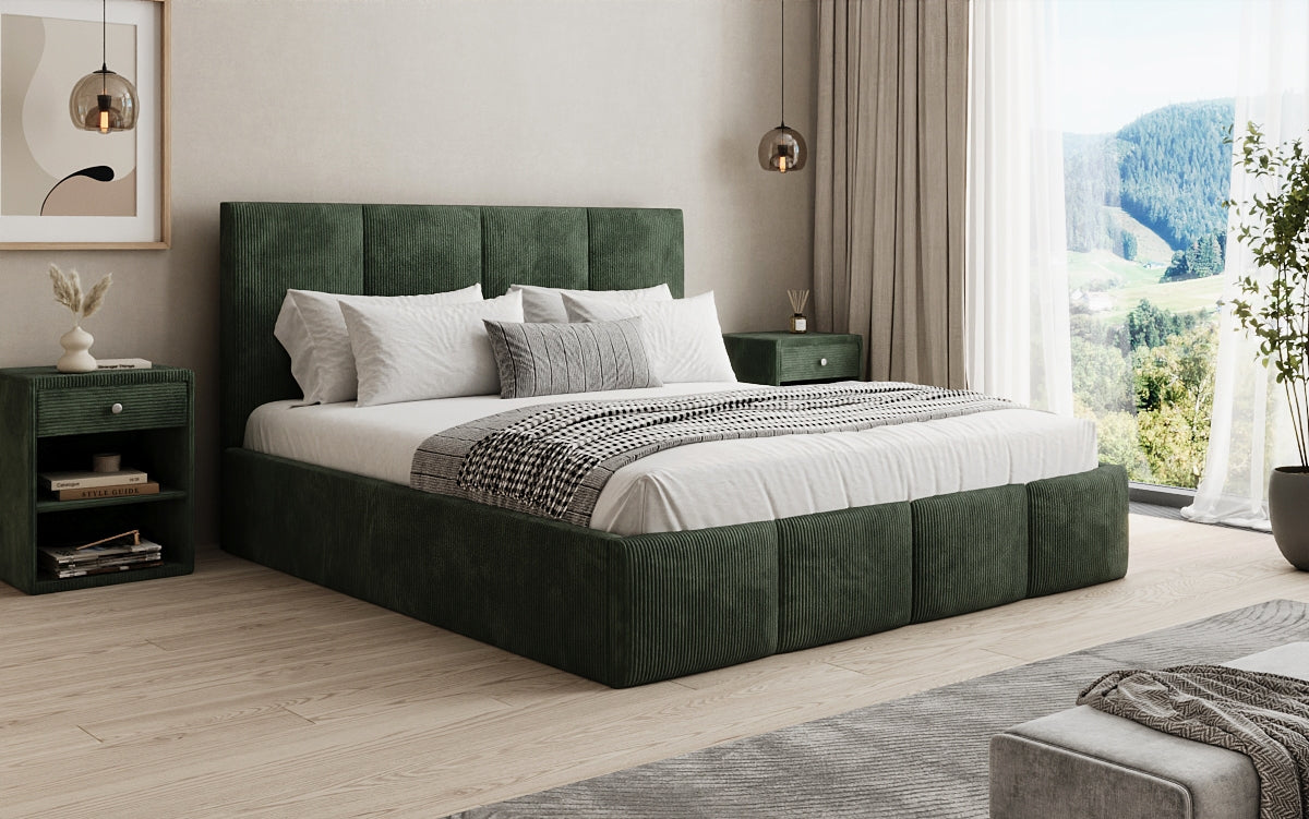 Mina Designer Polsterbett Cord – 140 × 200 cm, wählbare Kopfteilhöhe, Farben