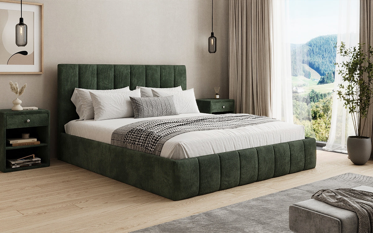 Designer Polsterbett Mila in Cord, 140×200 cm, Beige, 70 cm Kopfteil
