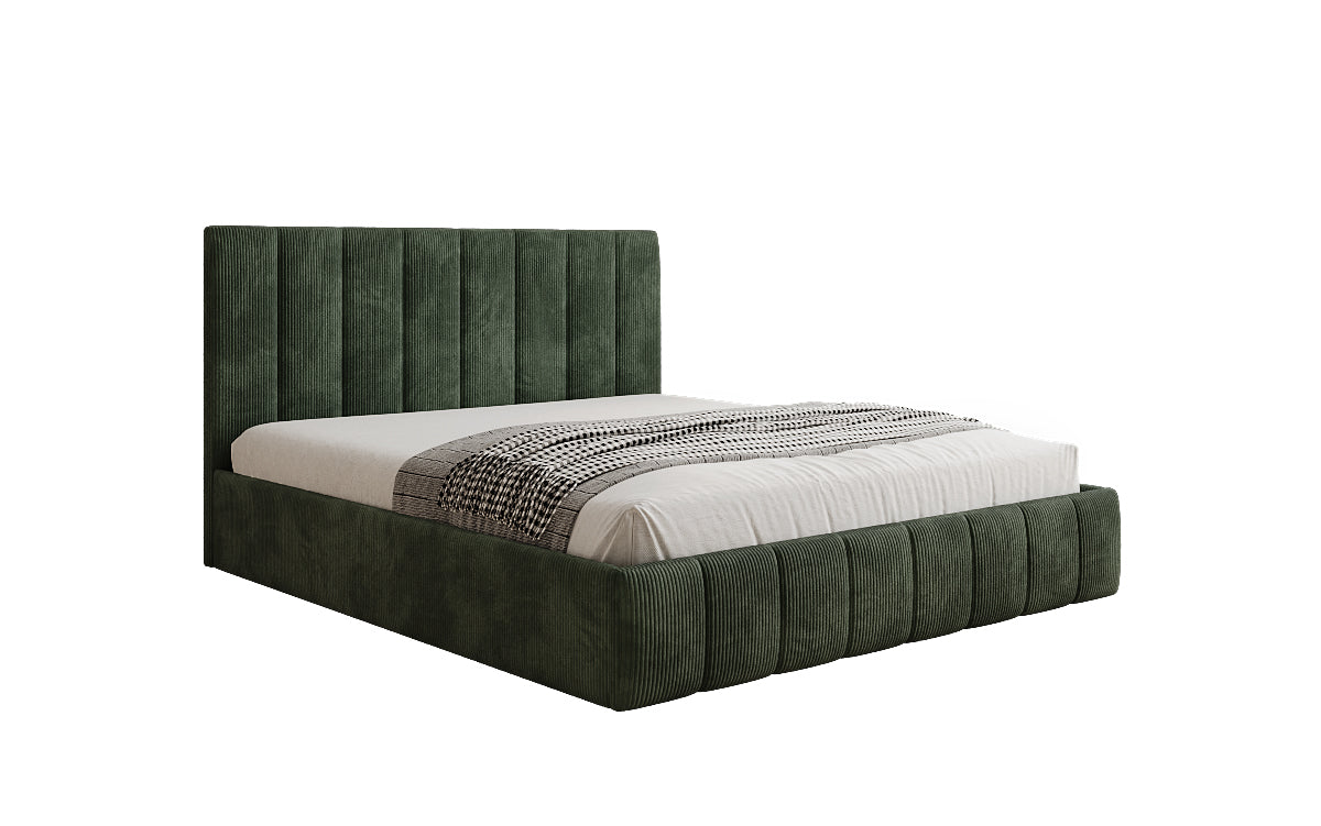 Designer Polsterbett Mila in Cord, 140×200 cm, Beige, 70 cm Kopfteil