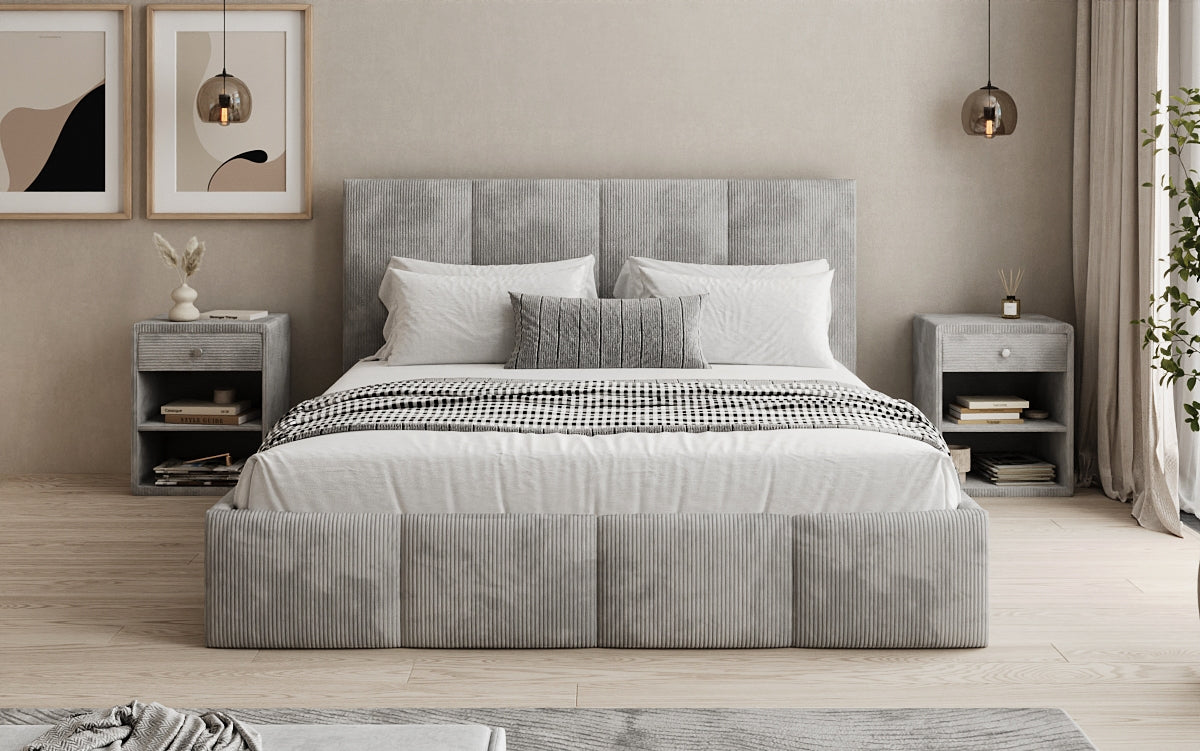 Mina Designer Polsterbett Cord – 140 × 200 cm, wählbare Kopfteilhöhe, Farben