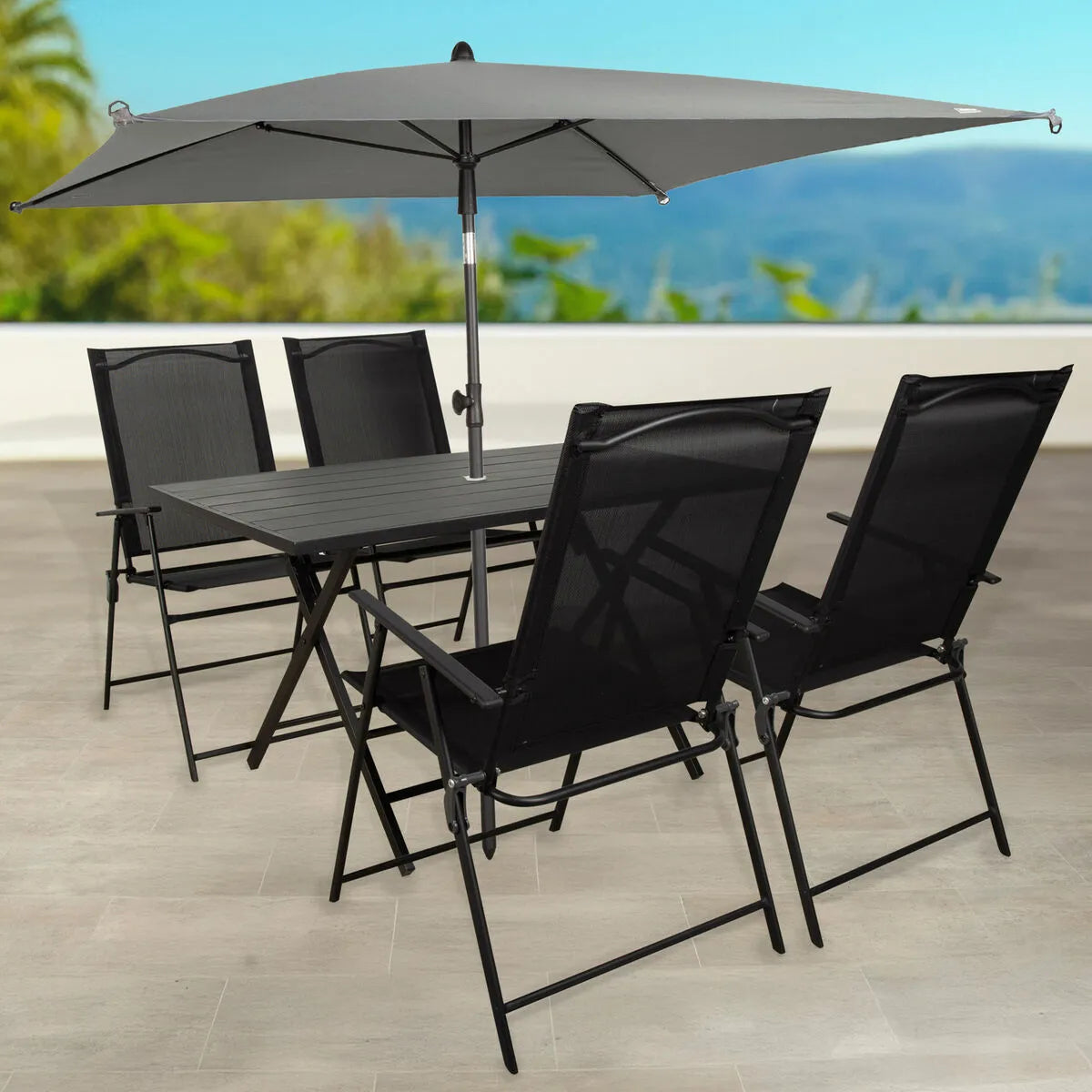Aktive Parasol Cuadrado de Jardín Gris Con Mástil Centrado