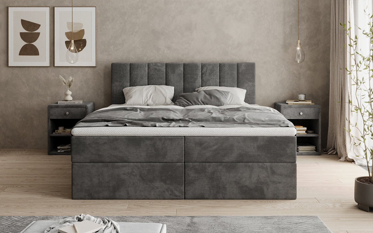 Luxusbetten24 Sofia Boxspringbett Cord mit Stauraum