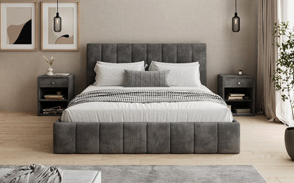 Designer Polsterbett Mila in Cord, 140×200 cm, Beige, 70 cm Kopfteil