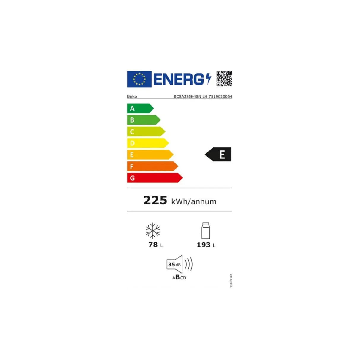 Beko BCSA285K4SNLH Refrigerador Integrable MinFrost 271 L Blanco