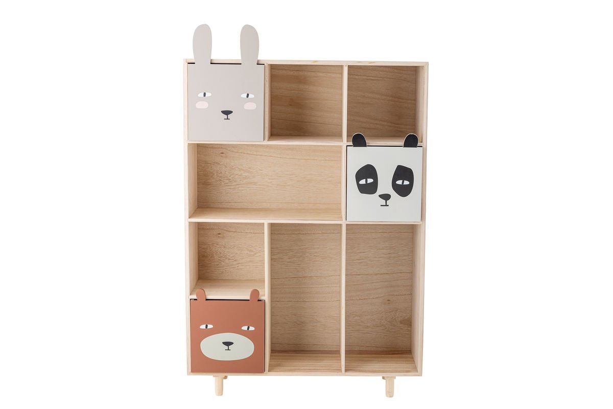 Kinder Bücherregal Alia – Holzregal mit Schubladen & Tiermotiven für Bücher & Spielzeug