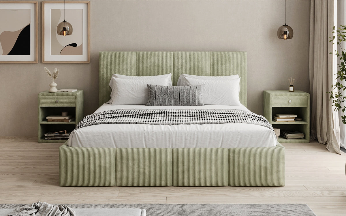Mina Designer Polsterbett Cord – 140 × 200 cm, wählbare Kopfteilhöhe, Farben