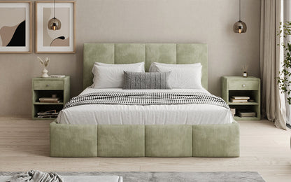 Mina Designer Polsterbett Cord – 140 × 200 cm, wählbare Kopfteilhöhe, Farben