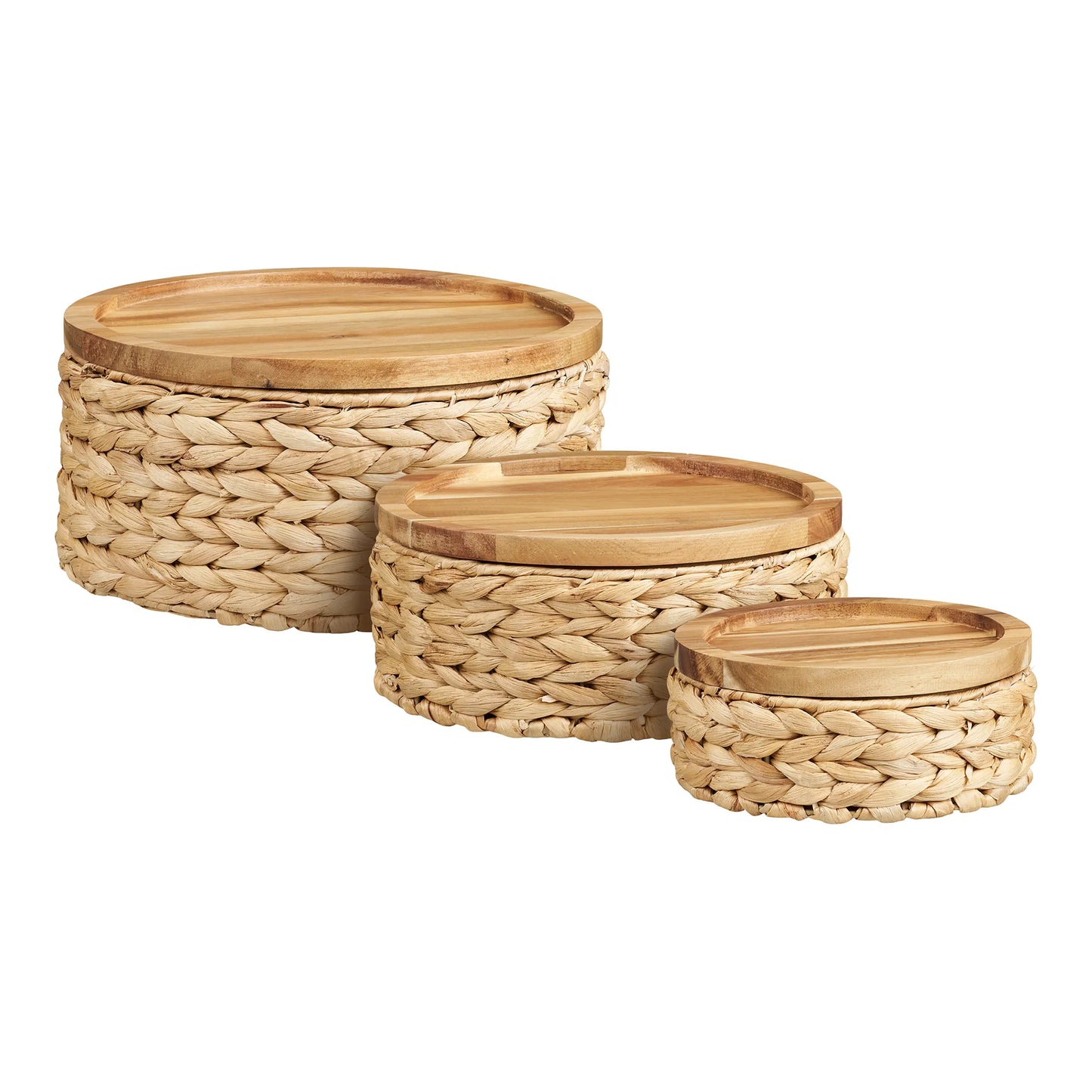 Vardina Aufbewahrungskörbe 3er Set mit Deckel aus Wasserhyazinthe, Natur