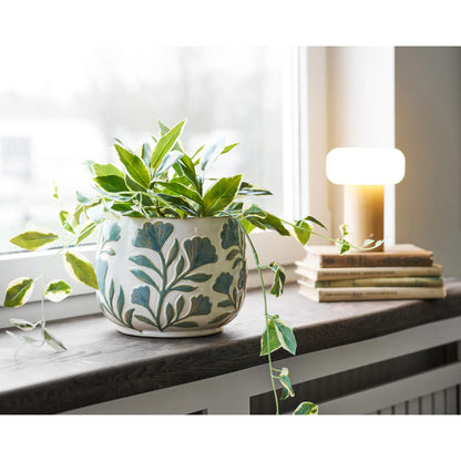 Luxusbetten24 Solvira Vase Keramik mit Blumenmotiv Weiß Blau