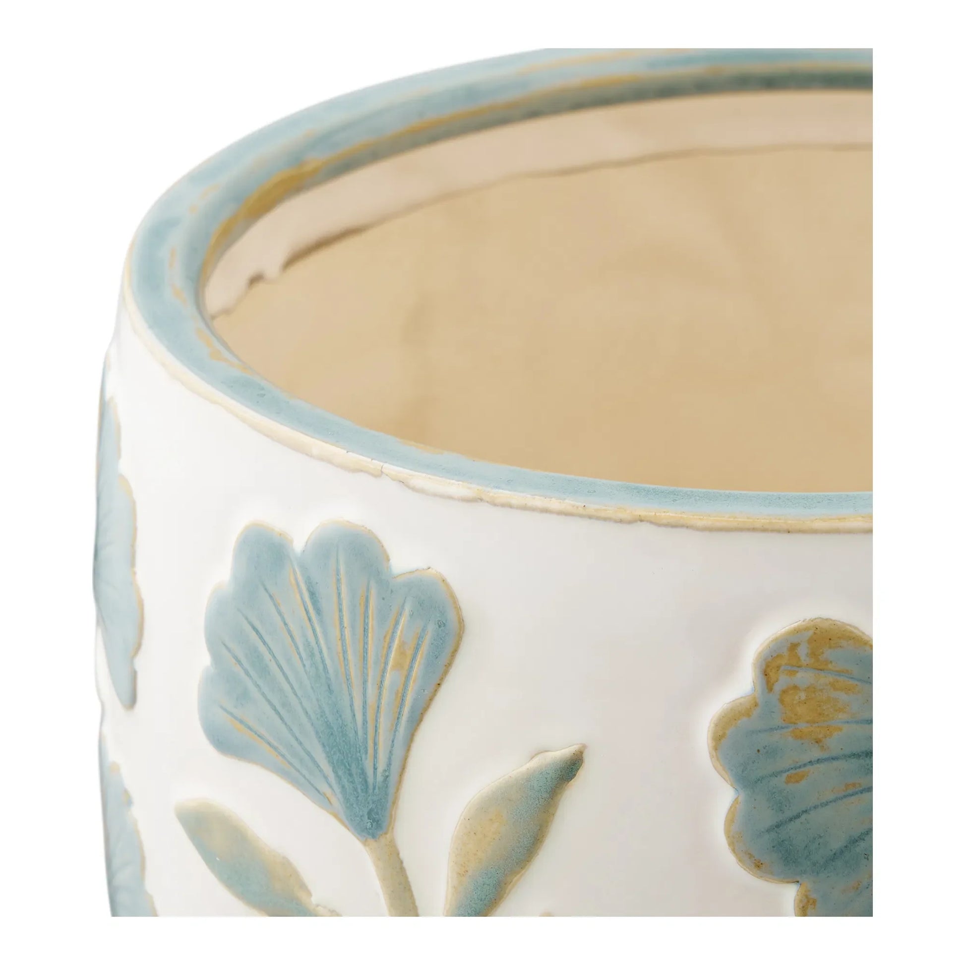 Luxusbetten24 Solvira Vase Keramik mit Blumenmotiv Weiß Blau
