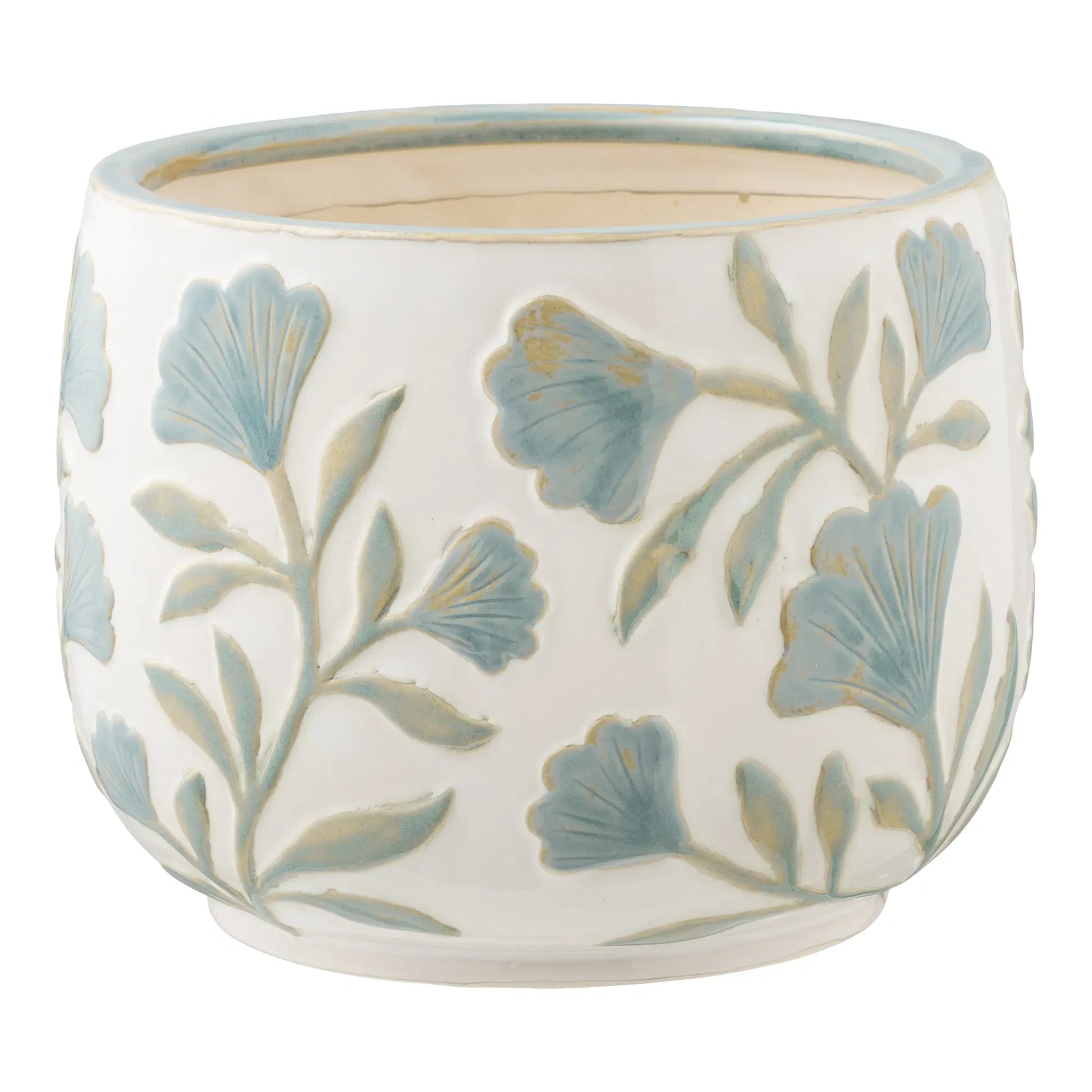 Luxusbetten24 Solvira Vase Keramik mit Blumenmotiv Weiß Blau