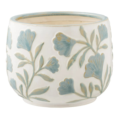 Luxusbetten24 Solvira Vase Keramik mit Blumenmotiv Weiß Blau