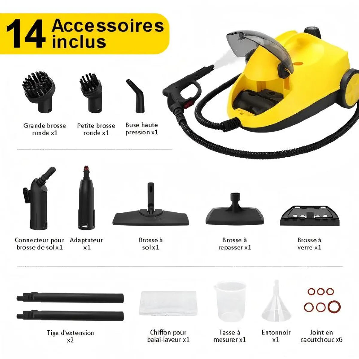 Genérico Limpiador a Vapor 2000W 5 Bar 2L 14 Acc