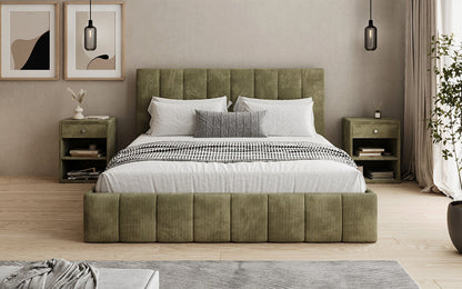 Designer Polsterbett Mila in Cord, 140×200 cm, Beige, 70 cm Kopfteil