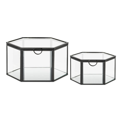 Varnelle Aufbewahrungsbox Glas Metallrahmen 2er Set Schwarz
