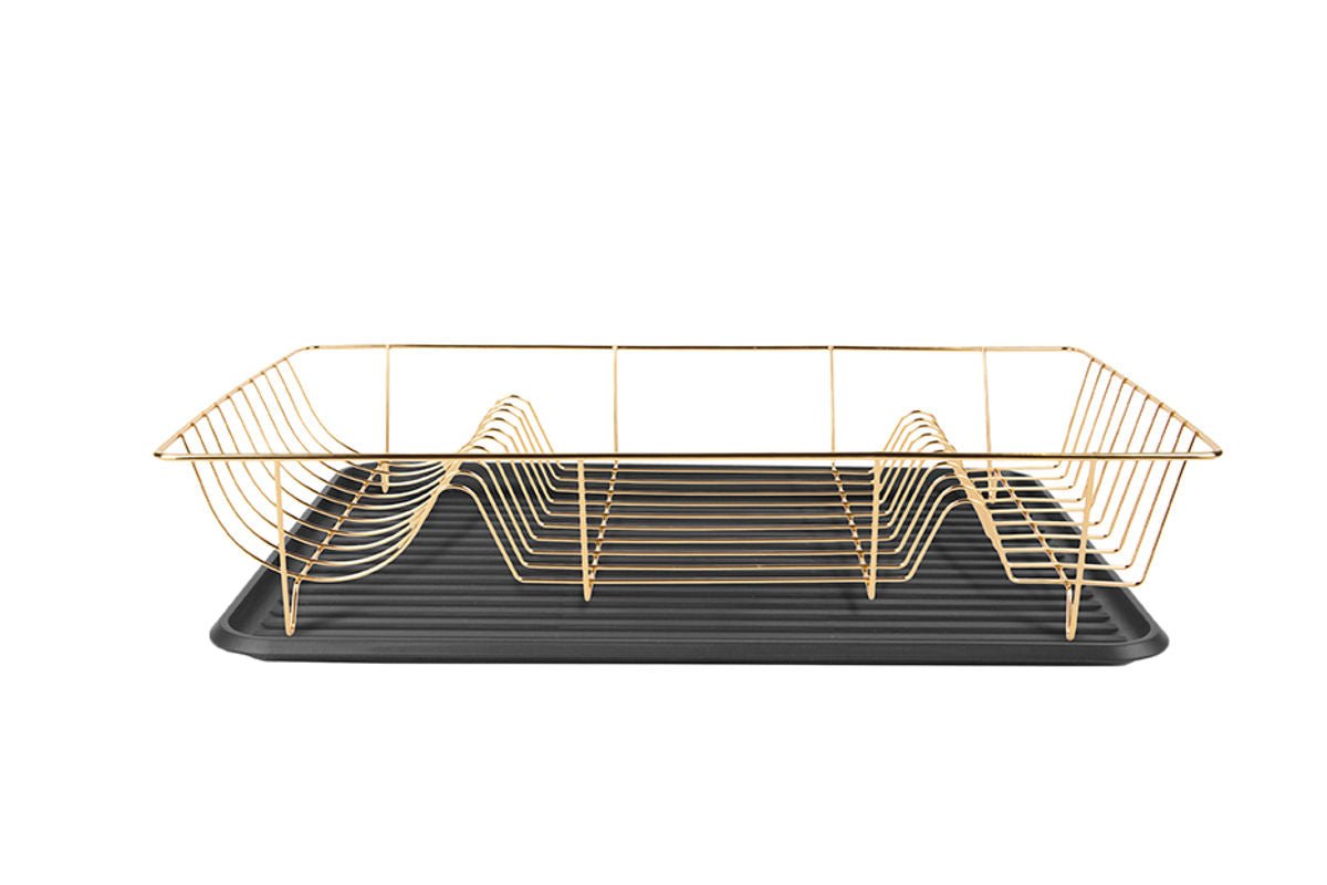 Luxusbetten24 Abtropfgestell Lino Goldfarbenes Design mit Schwarzer Auffangschale