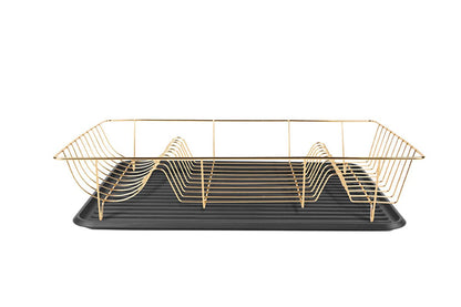 Luxusbetten24 Abtropfgestell Lino Goldfarbenes Design mit Schwarzer Auffangschale