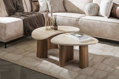 Orvella Couchtisch 2er Set – Keramikplatte in Travertinoptik, organische Form