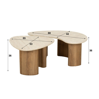 Orvella Couchtisch 2er Set – Keramikplatte in Travertinoptik, organische Form