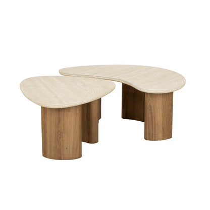Orvella Couchtisch 2er Set – Keramikplatte in Travertinoptik, organische Form